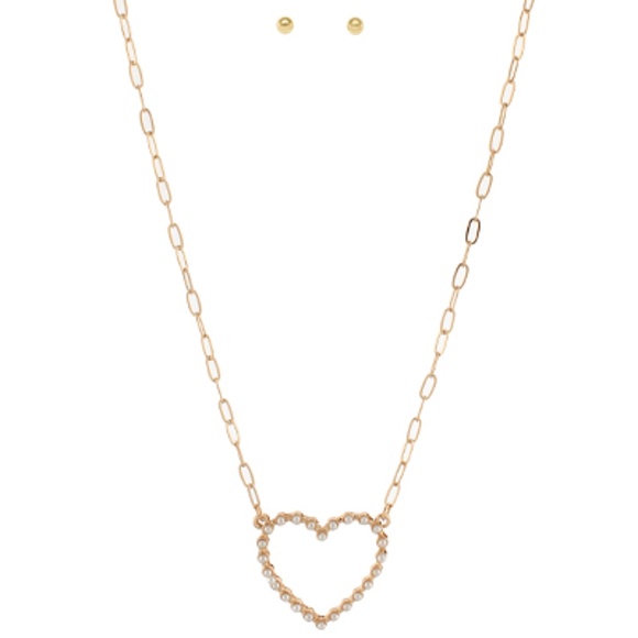 Pave Open Heart Necklace Set - Picture 1 of 3